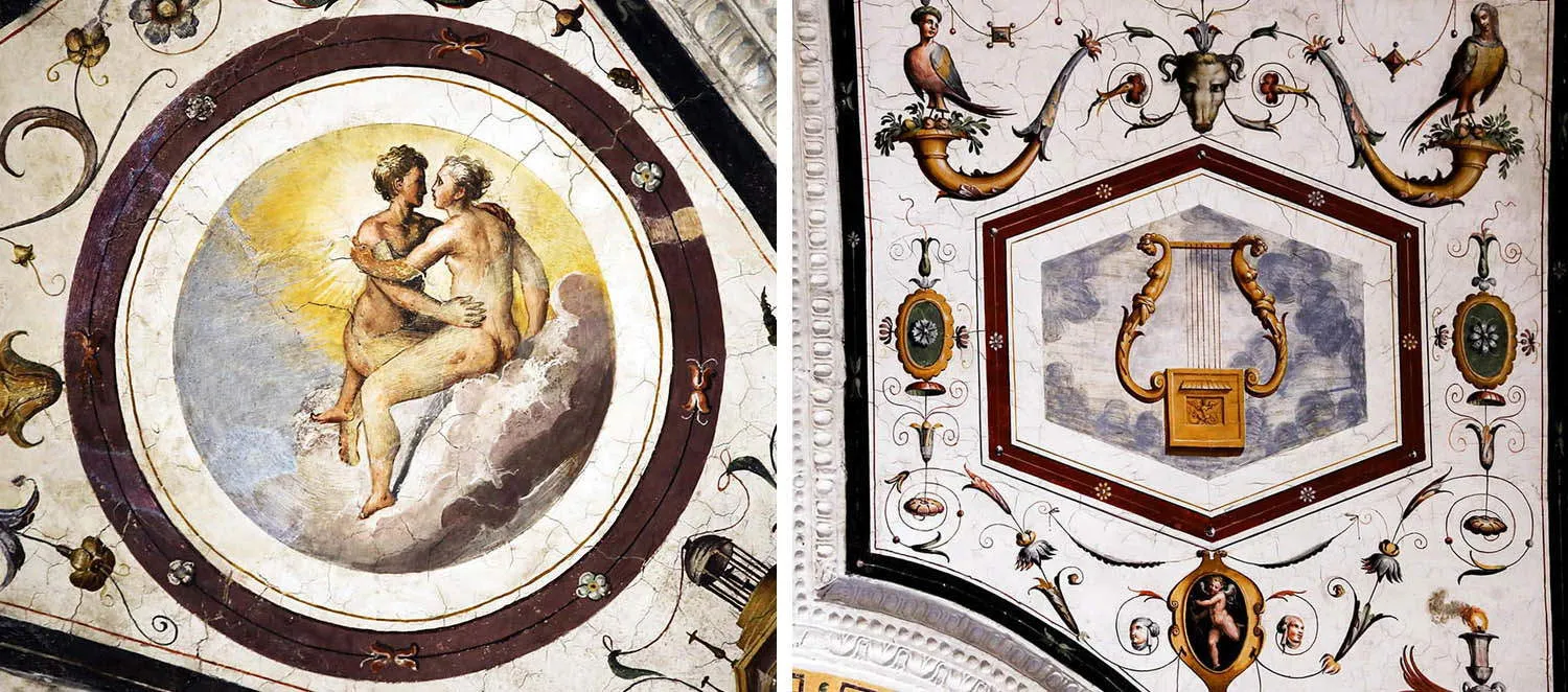 Grotesque Fresco of the Zodiac Gemini (left); with Grotesque Fresco of Constellation Lyra (right)