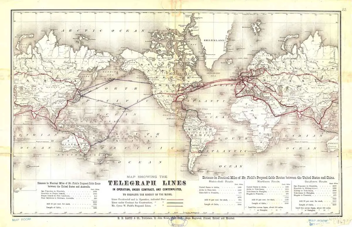 telegraph lines map about 1869