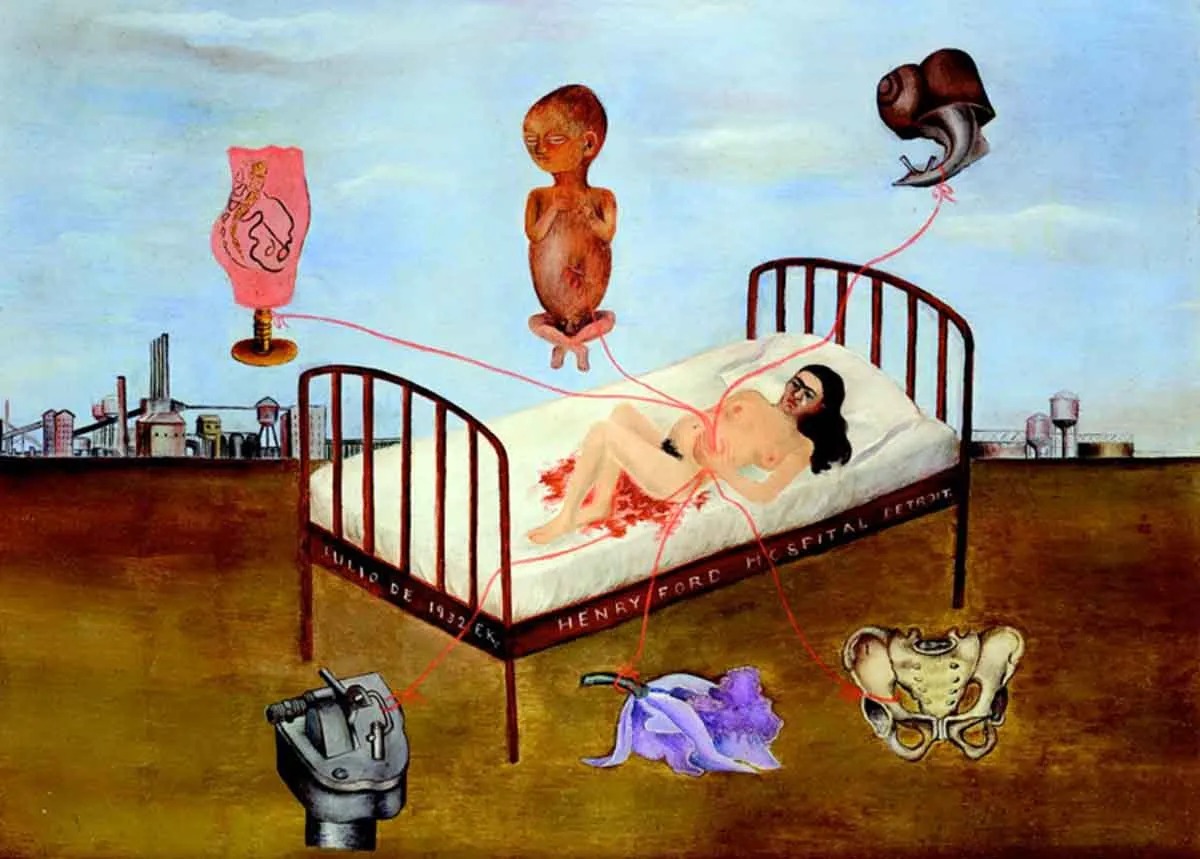 frida kahlo henry ford hospital painting