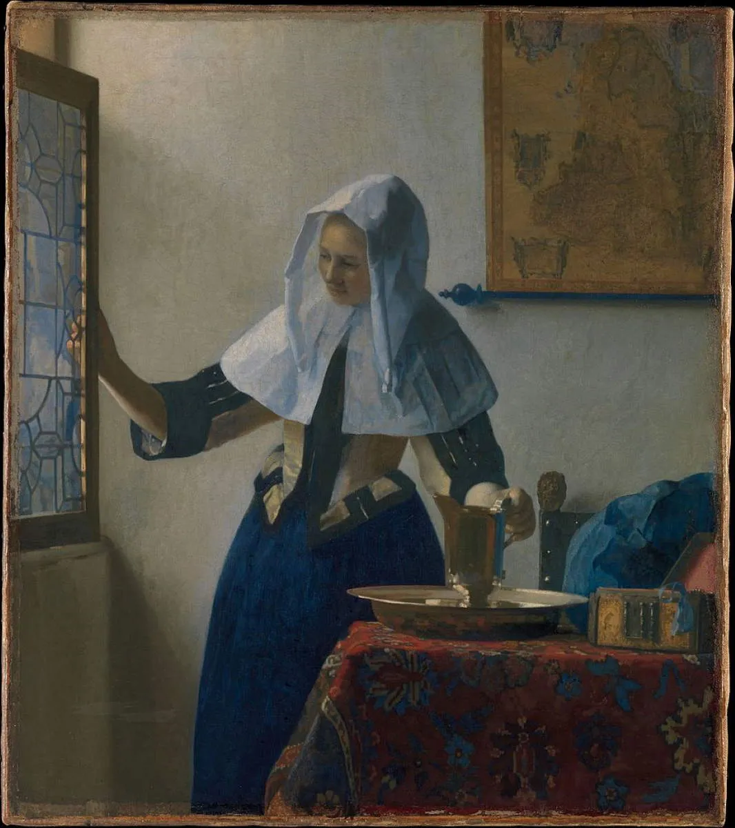 young woman with water pitcher met