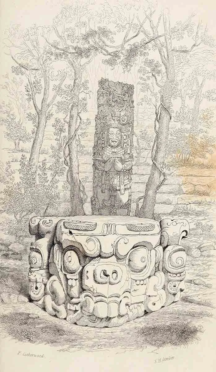 catherwood idol altar at copan drawing.jpg