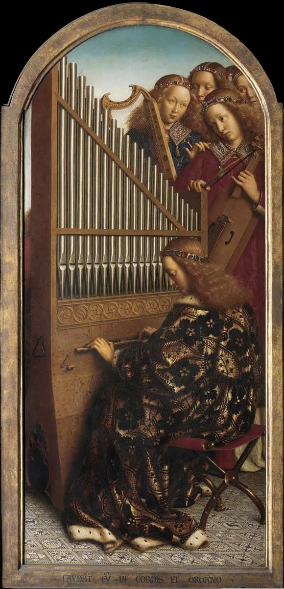 jan van eyck ghent altarpiece music making 1432