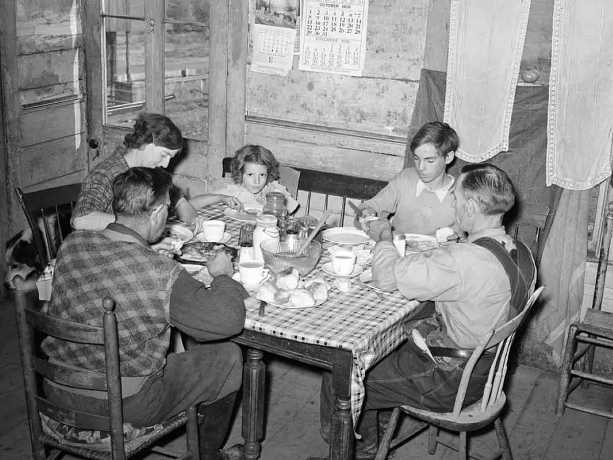 dinner table family eating dinner vermont 1939