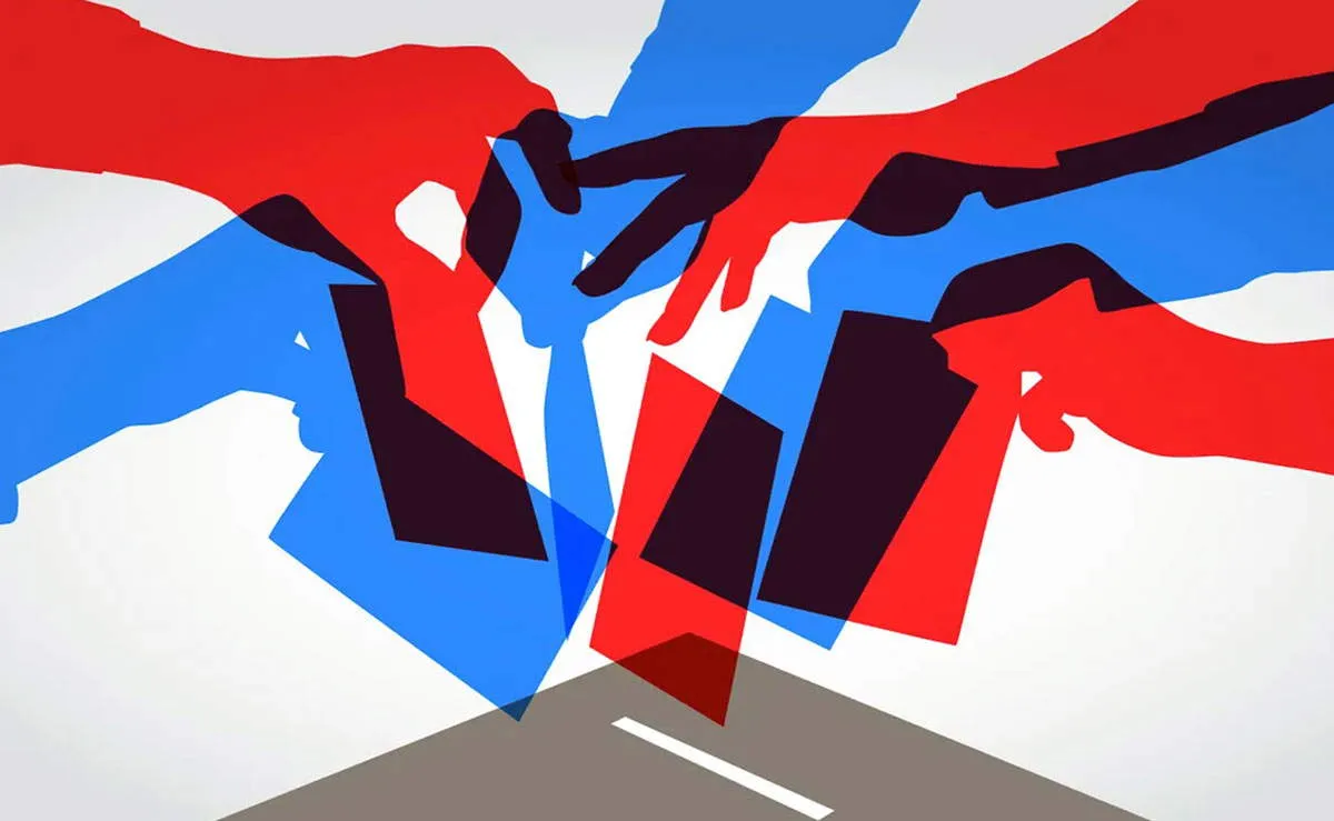 Red and blue voters same ballot box