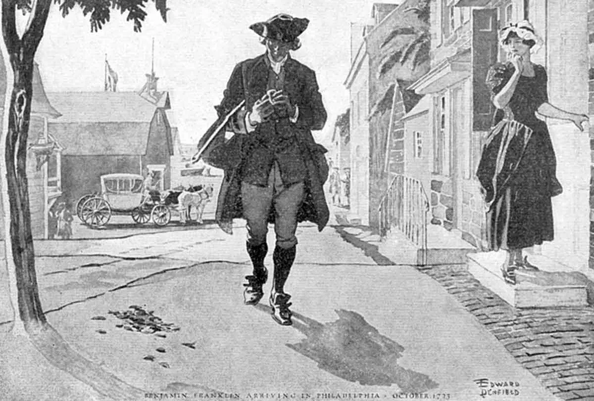 edward penfield benjamin franklin arriving in philadelphia