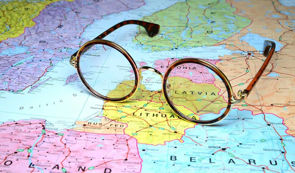 glasses on map europe