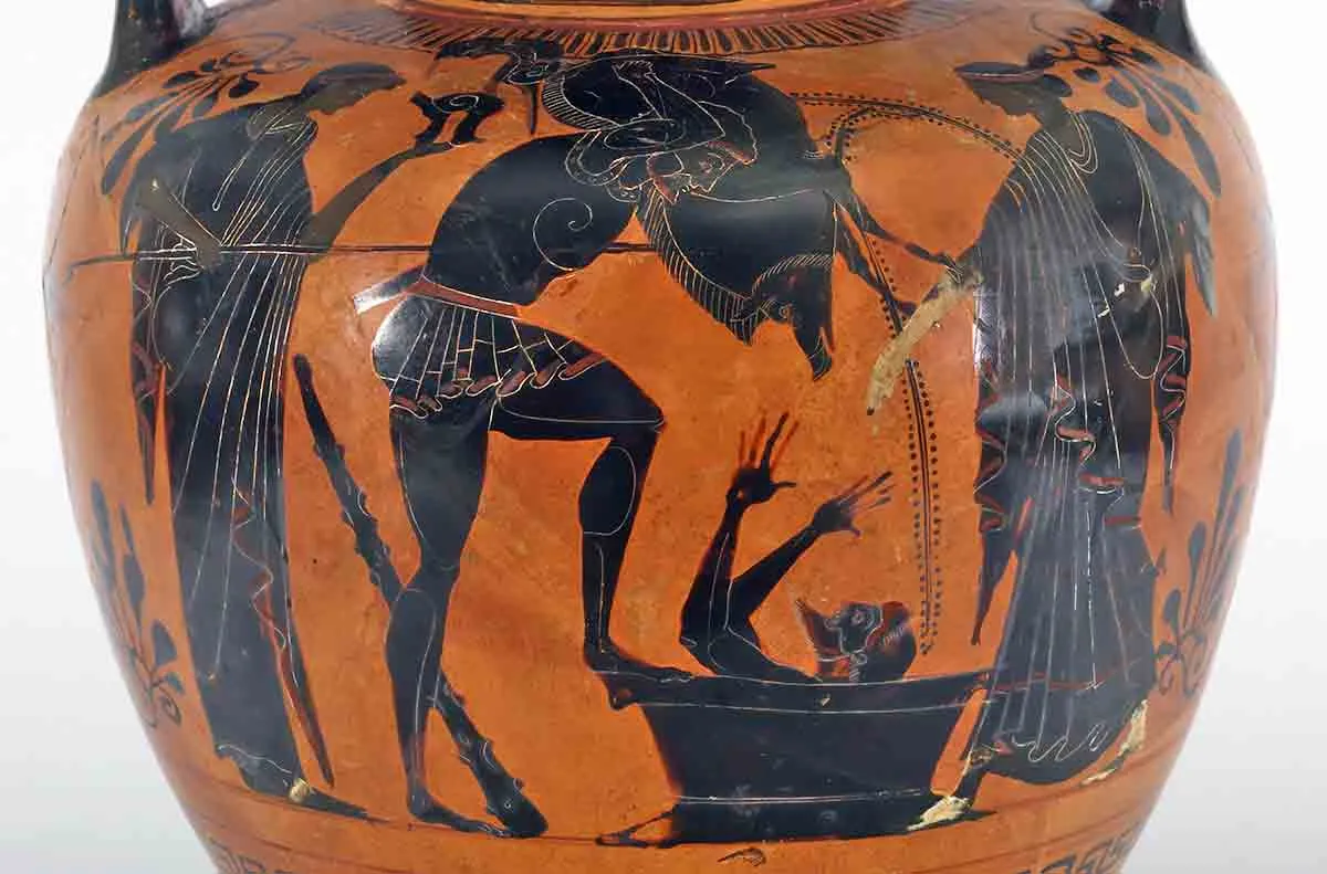 amphora herakles erymanthian boar terracotta