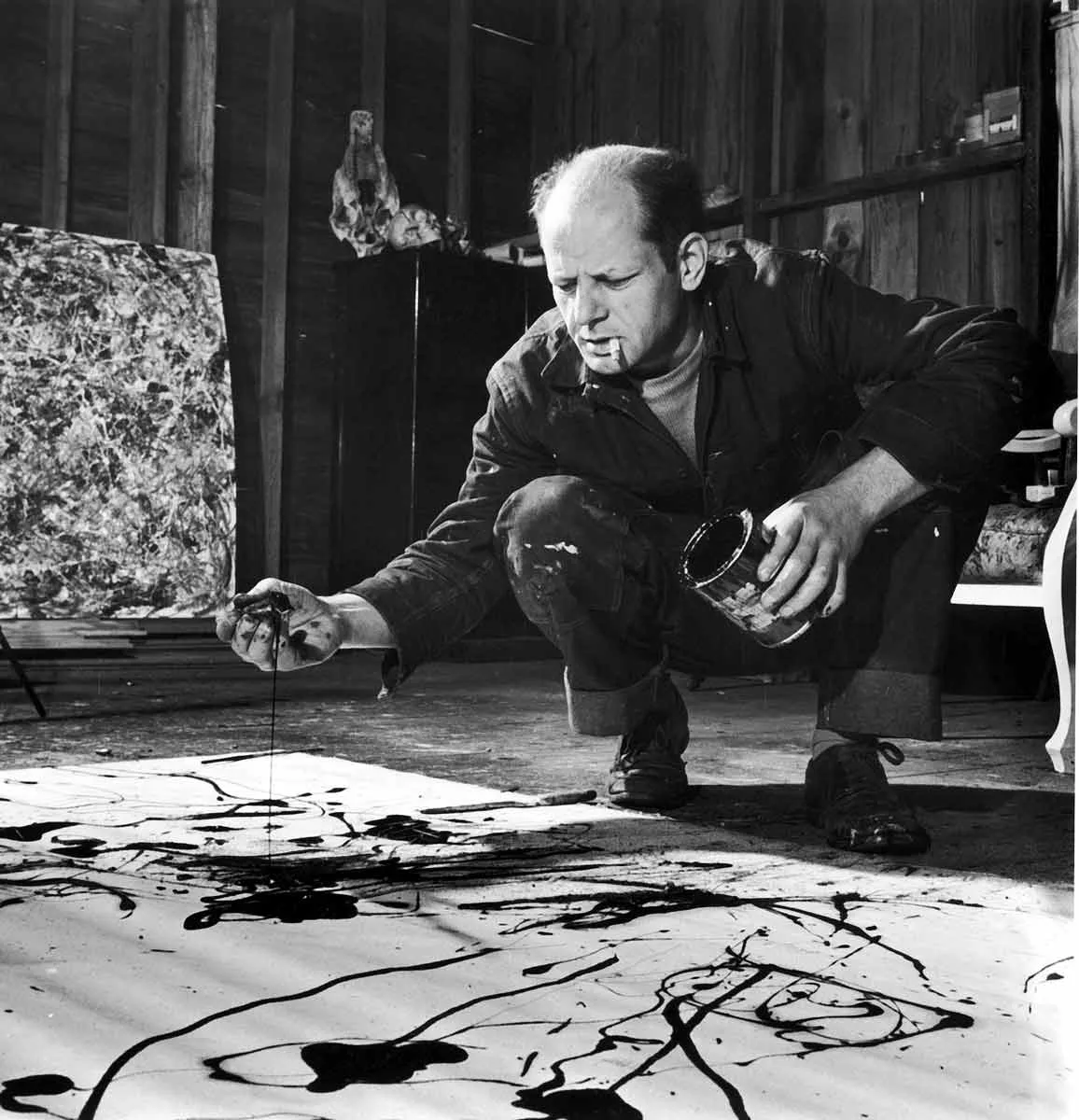 jackson pollock working in his studio