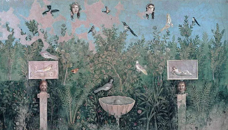 A garden panel from the House of the Golden Bracelet, via Bridgeman Images