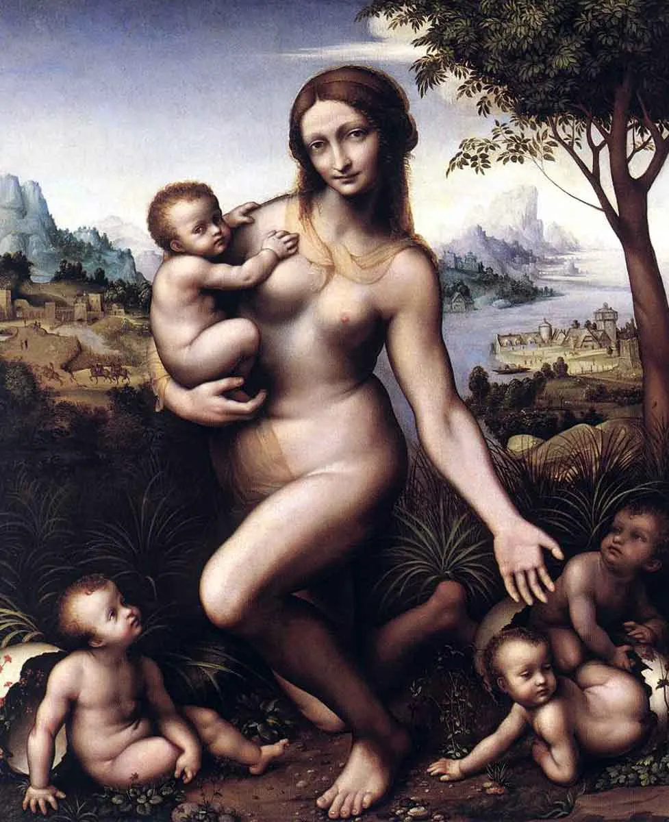 giampietrino leda with their children painting