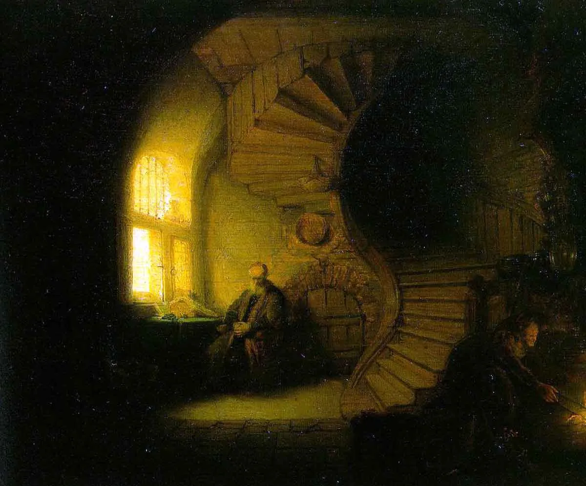 rembrandt philosopher in meditation painting