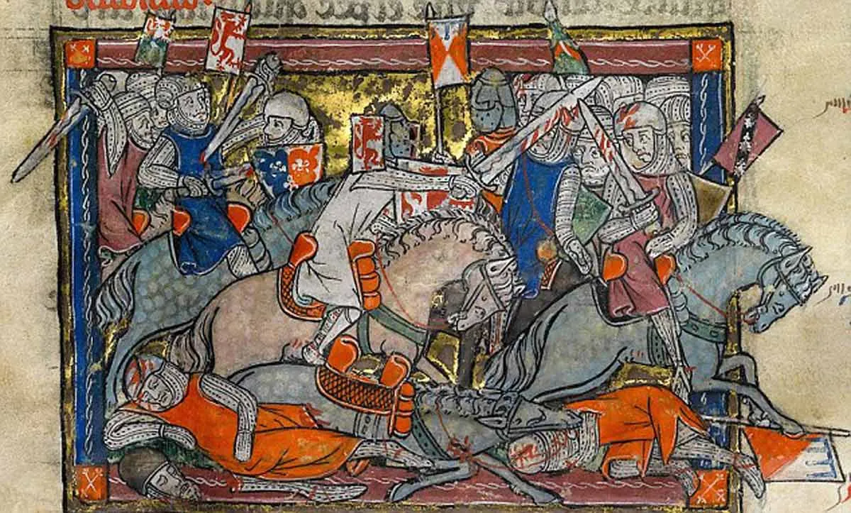 illustration king arthur fighting saxons rochefoucauld grail manuscript