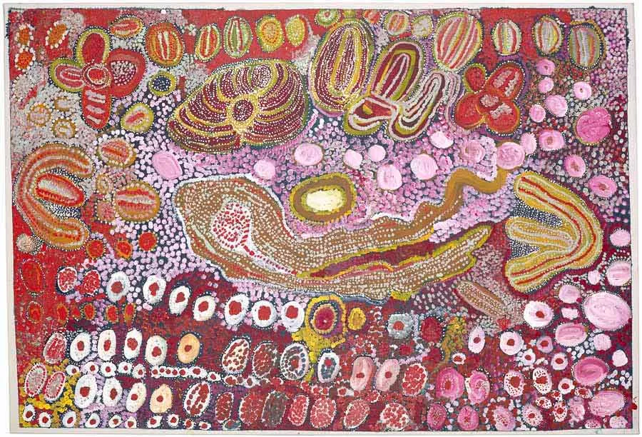 Minyma Tjuta (Seven Sisters) by Wingu Tingima, 2006. Source: National Gallery of Victoria, Melbourne. © Wingu Tingima.