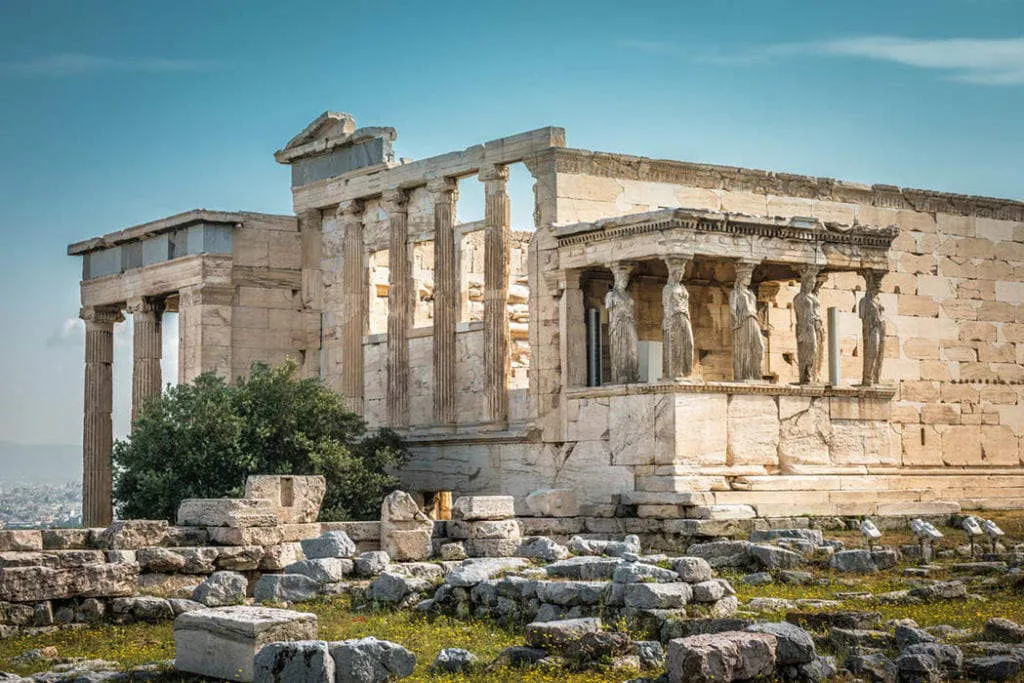 Erechtheion temple, on the north side of the Acropolis of Athens, built c. 421-406 BCE. Source: Maidan Project