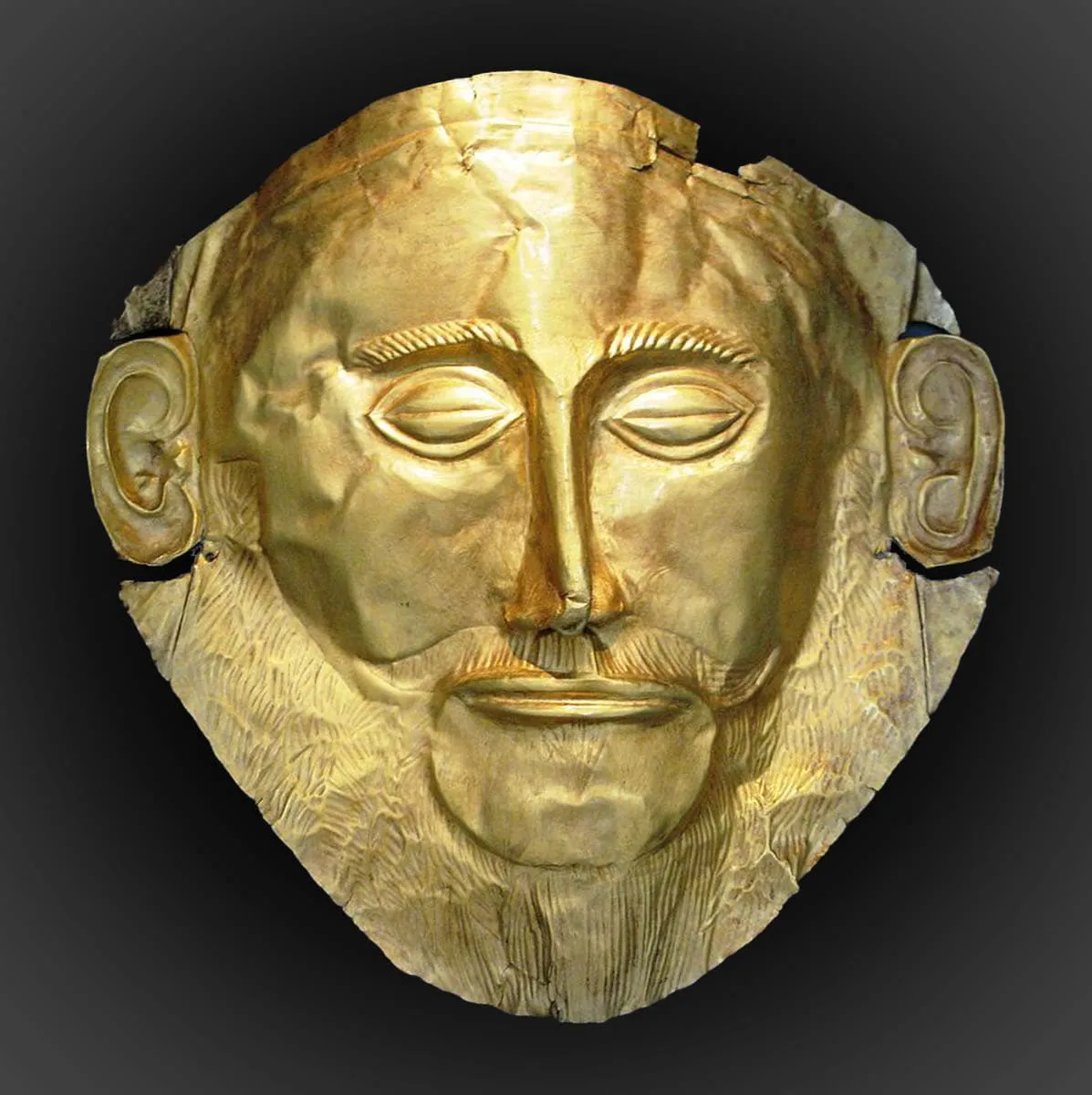 Gold Death Mask of Agamemnon, Mycenae, c. 16th century BCE. Source: National Archaeological Museum, Athens