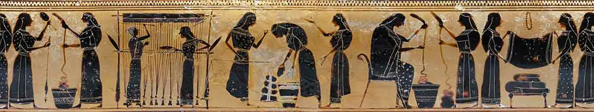 women making fabric greek vase painting