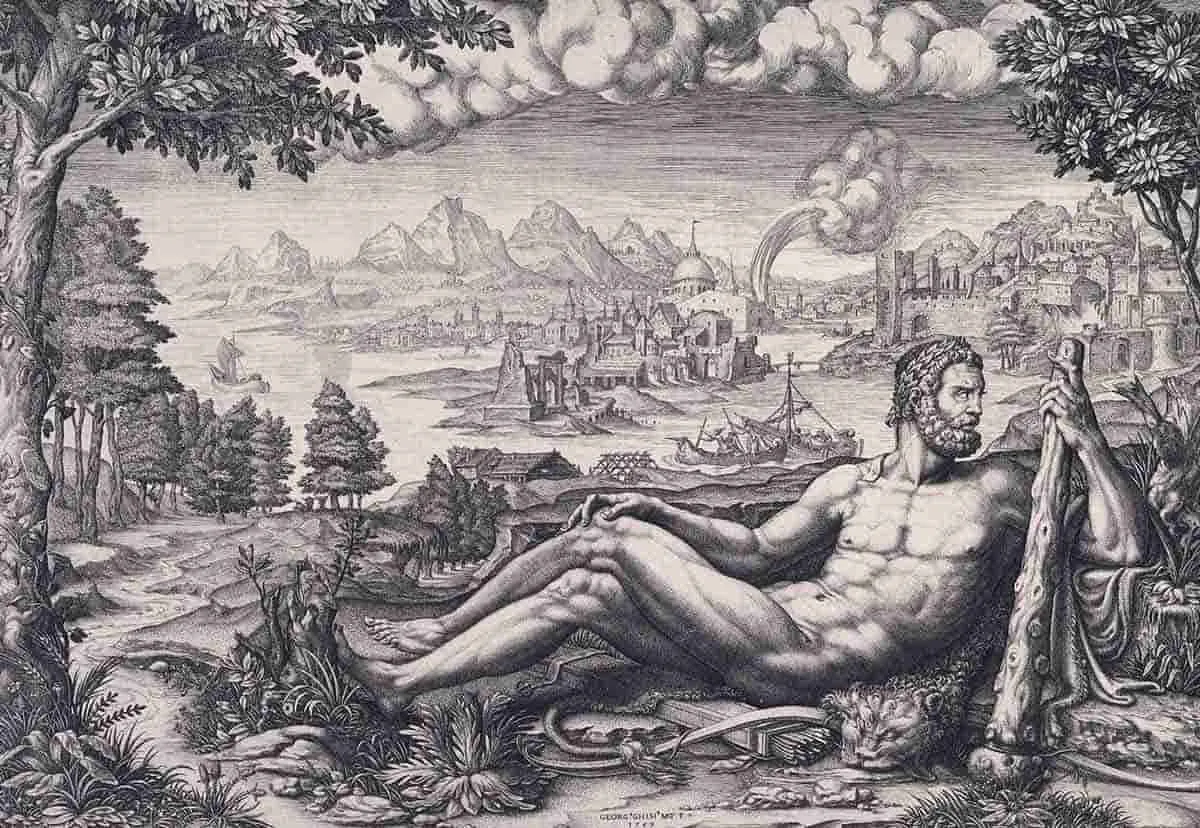 ghisi hercules resting engraving