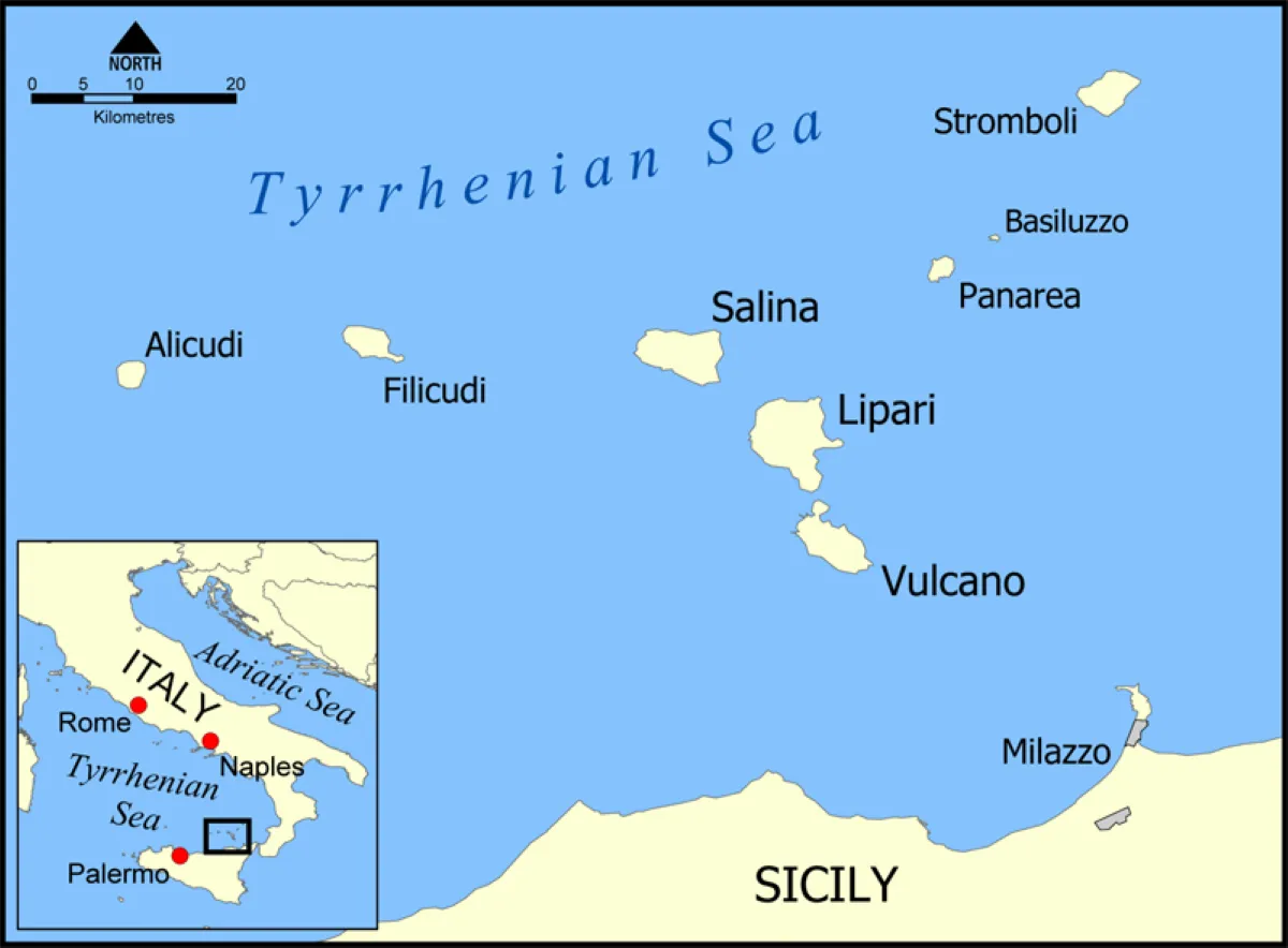 map aeolian islands off coast sicily