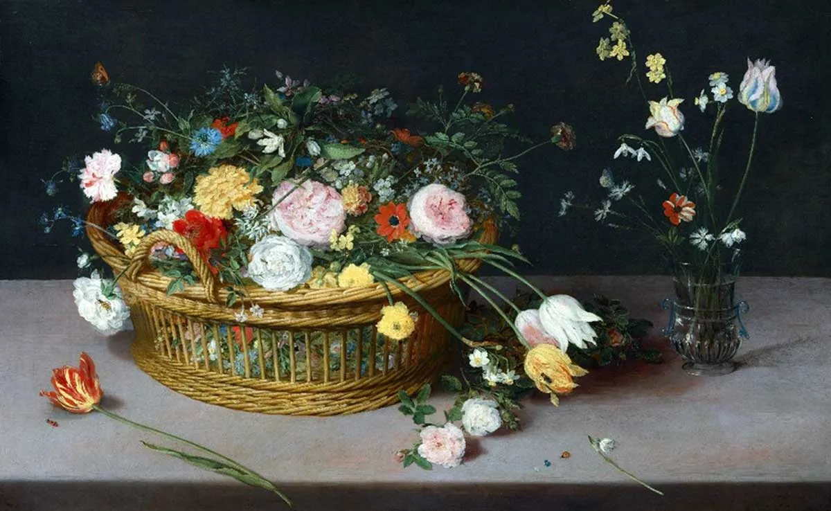 flower in a basket and vase jan brueghel