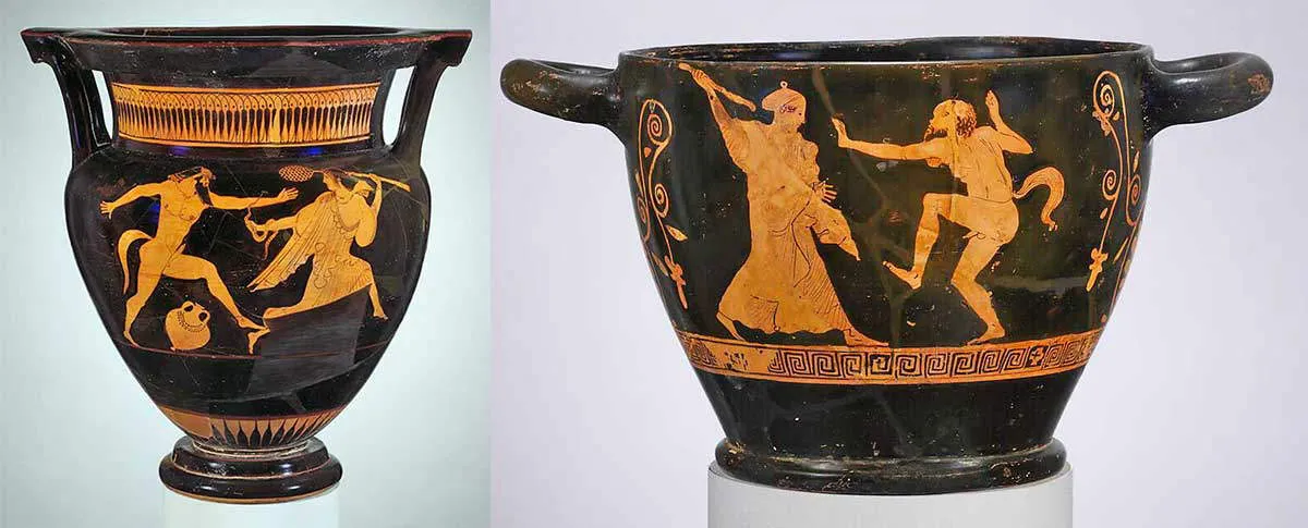 maenad satyr fighting greek vase painting