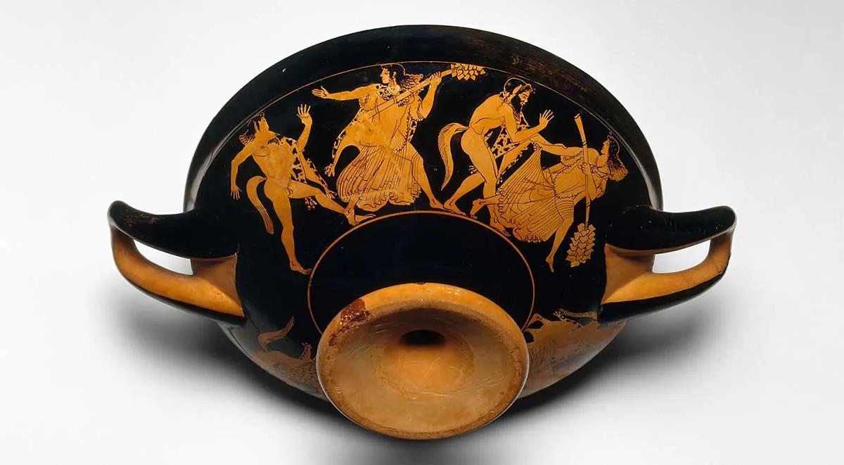 satyrs chasing maenads greek vase painting