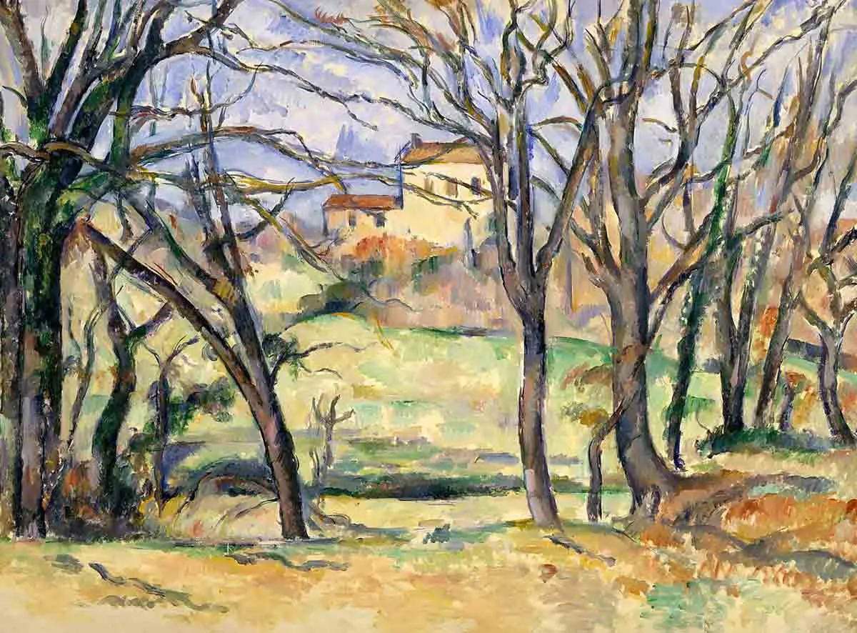 cezanne trees houses near jas de bouffan painting