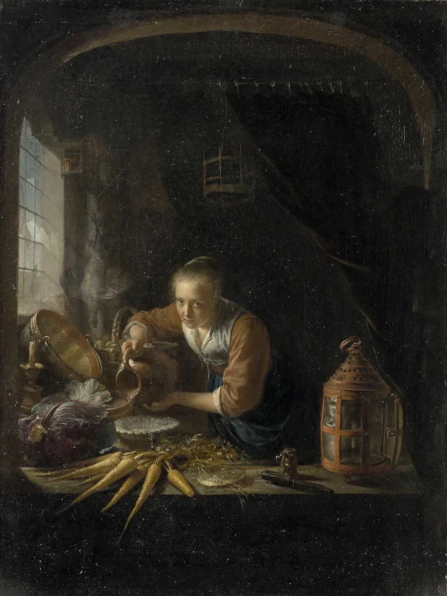 图片 11：赫里特·杜《一位荷兰厨师》黄金时代绘画