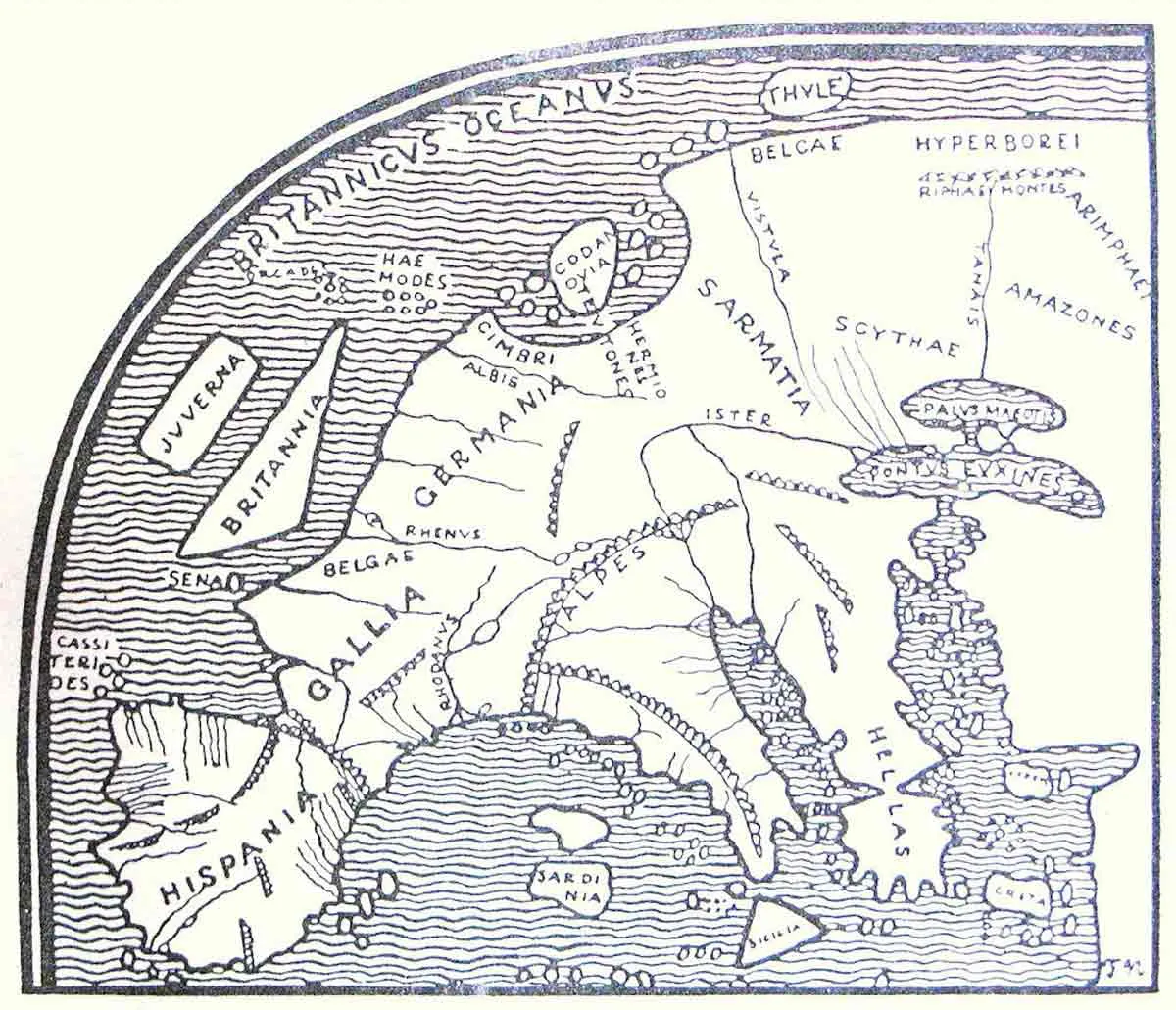 图7：弗里乔夫·南森根据庞波尼乌斯·梅拉的《世界地理志》绘制的地图，1911年