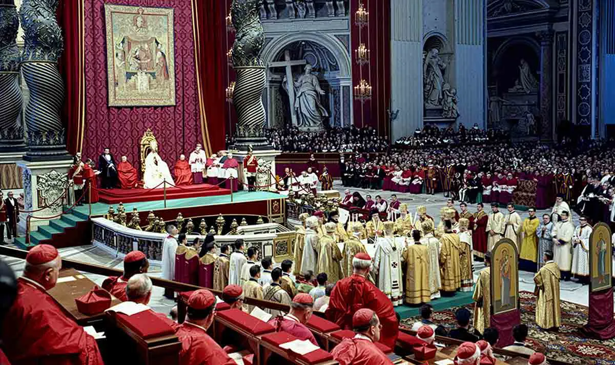 图2：梵蒂冈第二届大公会议上的教宗保禄六世