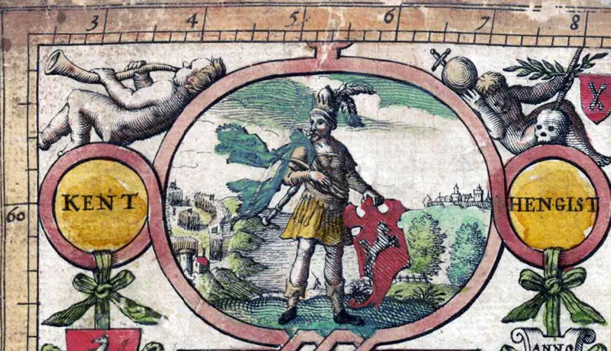 图片2：约翰·斯皮德《七国时代》中描绘的海因吉斯特，奥克塔的父亲或祖父，1612年