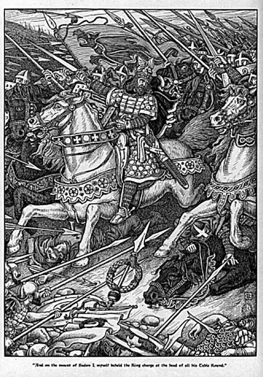 图片4：乔治·伍利斯克罗夫特·里德和路易斯·里德于1898年绘制的《亚瑟王率军冲锋巴顿山》