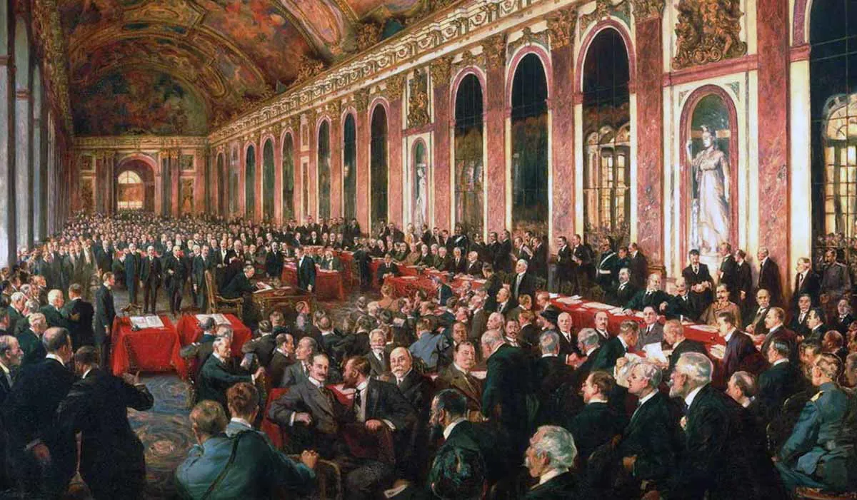 图片9:约瑟夫·芬尼莫尔画作《凡尔赛和约签署仪式》,1919年
