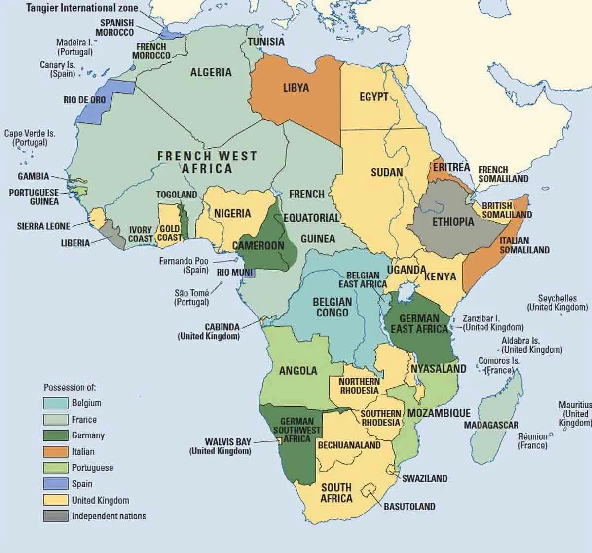 图片7:1912年欧洲列强在非洲的殖民地分布图