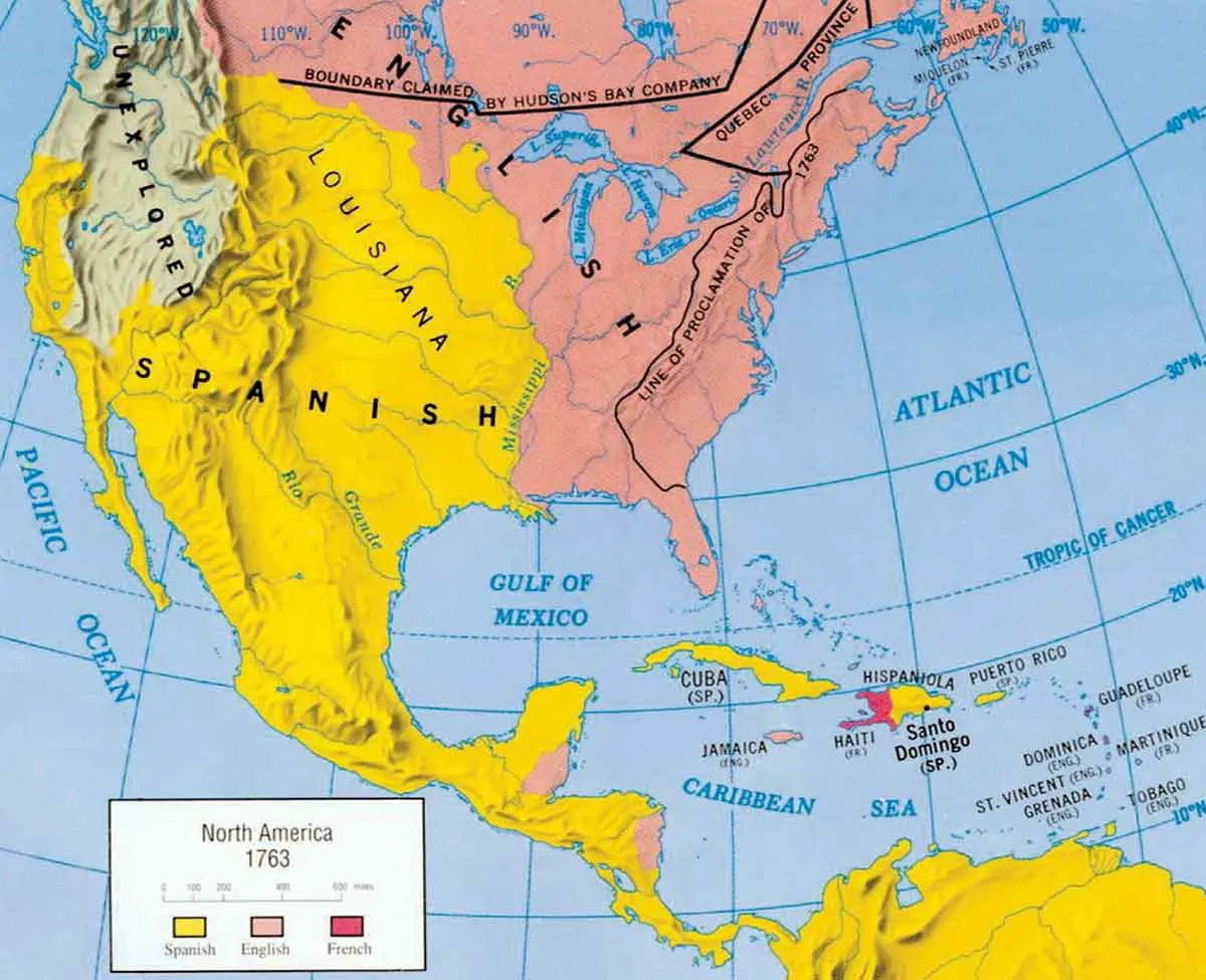 图片4:1763年巴黎和约后的北美地图