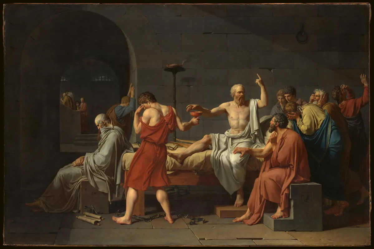 《苏格拉底之死》，雅克-路易·大卫（Jacques-Louis David）绘，1787年。来源：大都会艺术博物馆
