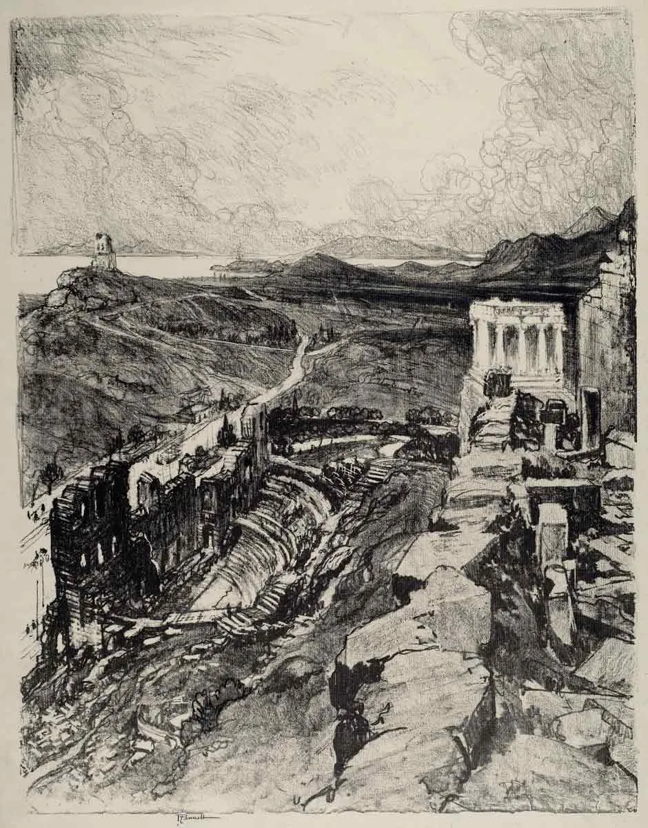 雅典奥德翁（Odeon Athens），约瑟夫·佩内尔（Joseph Pennell）绘，1913年。来源：国家美术馆