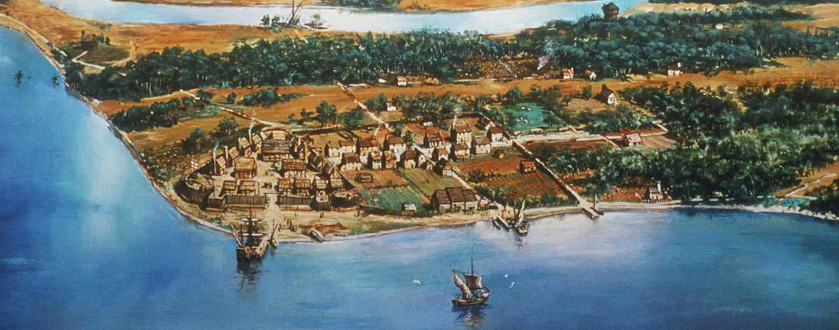 图2:1614年殖民时期的詹姆斯敦景象