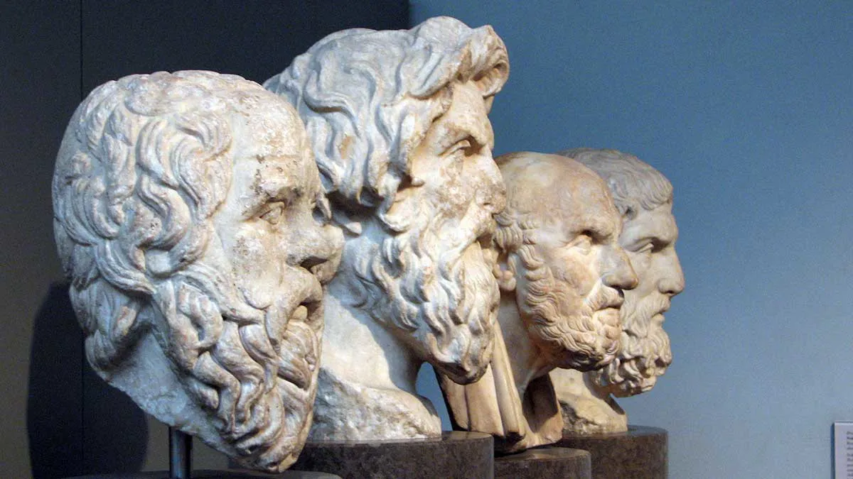 图片3：四尊古希腊哲学家半身像
