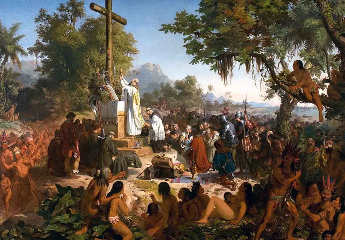 图片 2: 维克多·梅雷莱斯于1860年创作的巴西首次弥撒画作