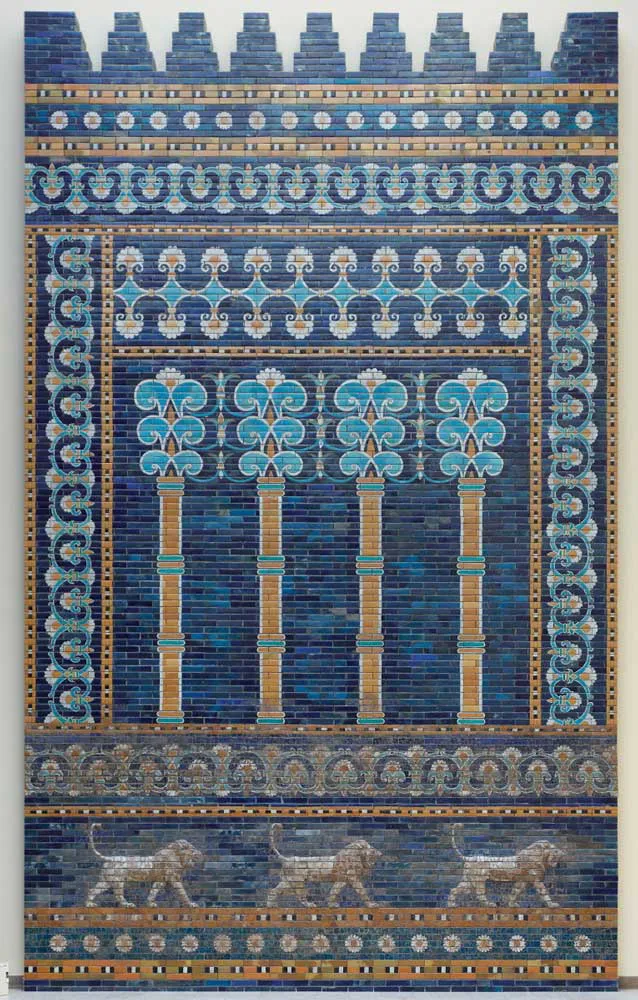 图片6：公元前6世纪尼布甲尼撒二世王座室南立面细节，描绘棕榈树，柏林佩加蒙博物馆