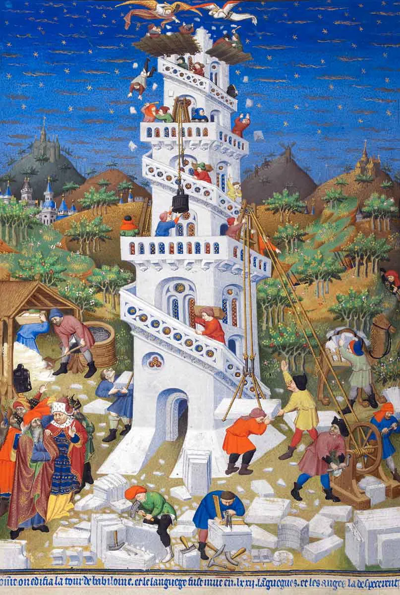 Image 5: tower babel bedford hours medieval manuscript